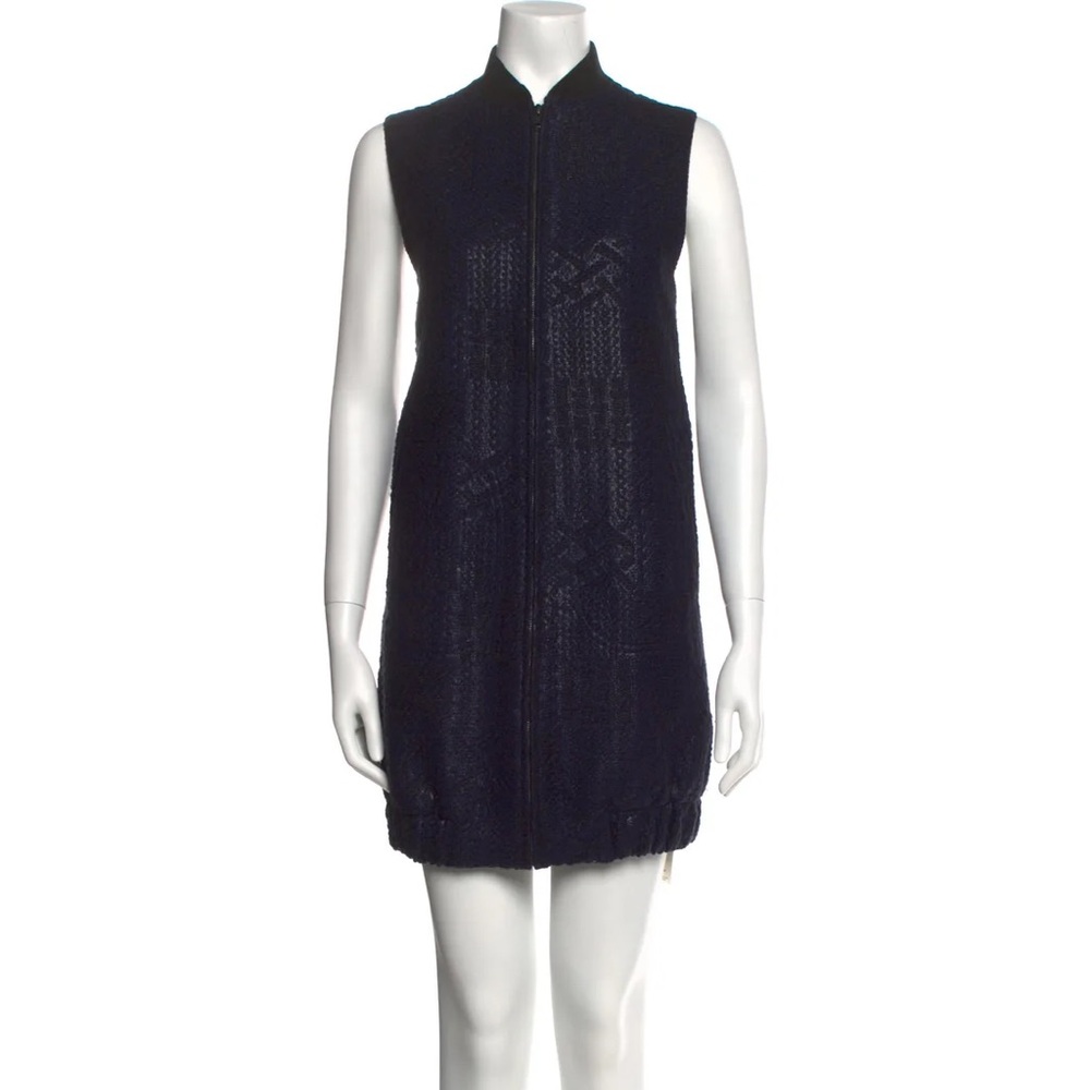 Tess Giberson Stand Collar Slit Pockets Navy Sleeveless Dress Coat Jacket Sz 4